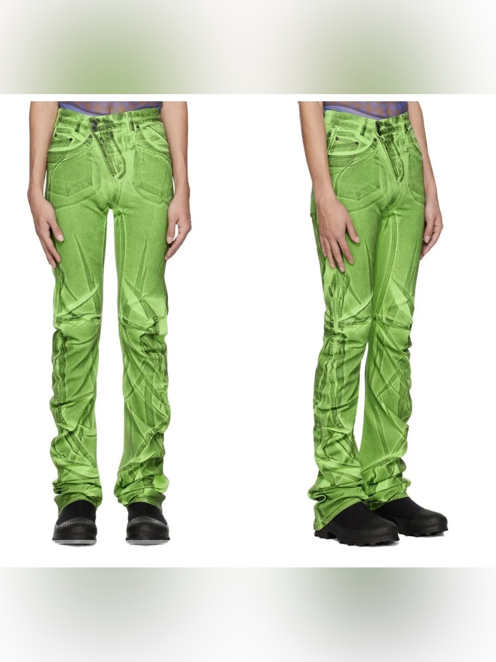 Brand New Ottolinger Green Tie-Dyed Draped Asymmetrical Jeans SZ XL/ 32